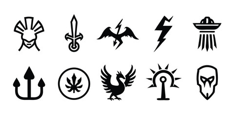 Set of ancient mythology icons in line style.