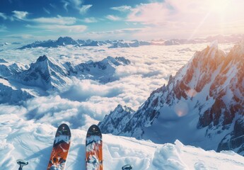 Canvas Print - Skiing on the mountain peak