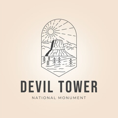 Wall Mural - devil tower or wyoming national park line art logo vector illustration design