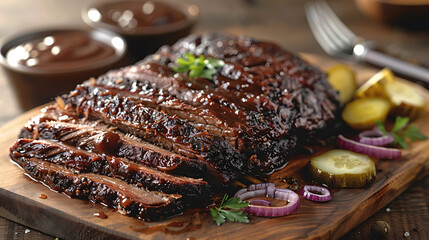 Wall Mural - brisket slices, perfectly smoked