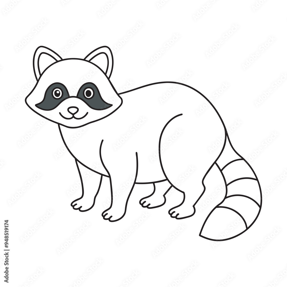 Little Racoon Outline Simple Coloring page for kids, simple coloring page, no details, outline, no ...