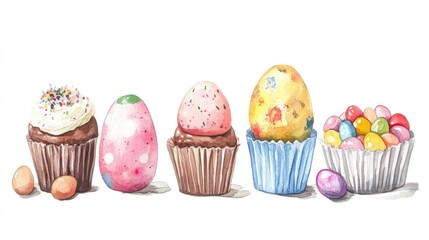 Wall Mural - Watercolor illustration of Easter treats