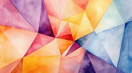 Watercolor illustration of an abstract background featuring a multicolor geometric polygonal design