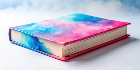 Aufkleber - A closed book with a pink and blue watercolor cover lying on its side, book, closed, watercolor, cover, pink, blue, lying