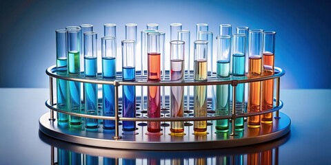 Aufkleber - Circular rack holding various analysis test tubes, laboratory, research, science, chemistry, experiment, equipment