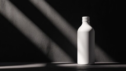 Aufkleber - A white bottle with its cap open under dramatic lighting, posed against a dark background, highlighting the contrast and creating a striking minimalist visual.