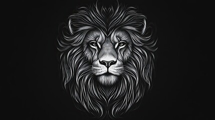 Poster - Detailed Black and White Lion Portrait with Wavy Mane