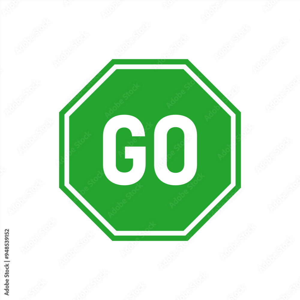 go sign on white background. flat style. green go sign for your web site design, logo, app, UI. go traffic symbol. hexagonal green go sign. Vector 10 eps.