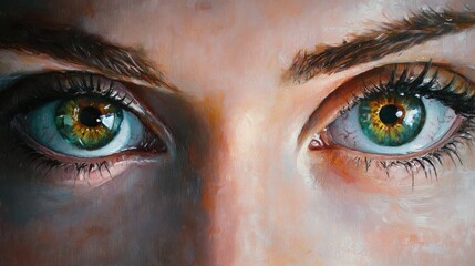 Poster - A Close-up Oil Painting of Two Green Eyes