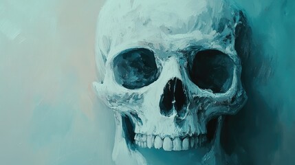 Canvas Print - A Close-Up Oil Painting of a Human Skull