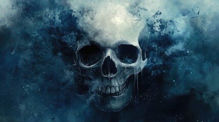 Canvas Print - A Human Skull Emerging from a Blue and White Nebula