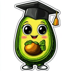 Sticker - Cute Avocado Cartoon Graduate with Graduation Cap