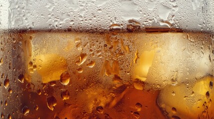 Poster - Close-up of Cold Beverage with Ice Cubes and Condensation