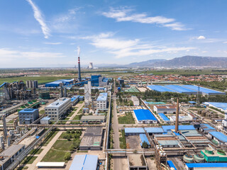 view of power station in blue sky