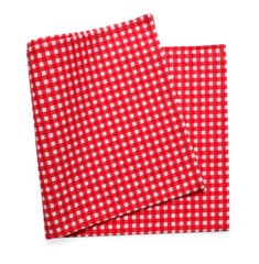 Poster - Red checkered picnic tablecloth isolated on white, top view