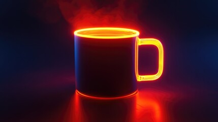 Neon Mug With Steam in Dark Background