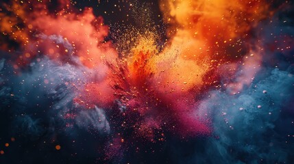 Poster - Vibrant explosion of colored powder creates an abstract background in a dynamic display of hues