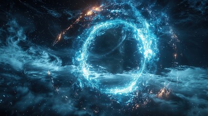 Poster - A glowing portal to another dimension swirling with energy in a starry cosmic landscape