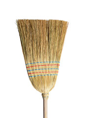 Wall Mural - One straw broom isolated on white. Cleaning tool