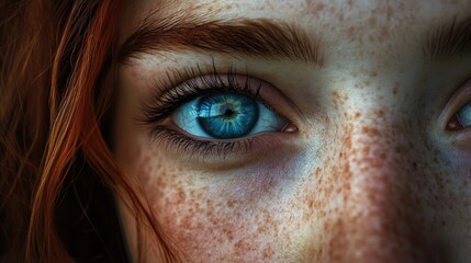 Canvas Print - Close-up of a Woman's Blue Eye with Freckles