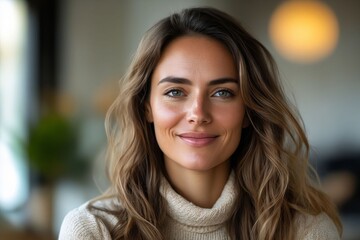 Wall Mural - A woman with long blonde hair smiling at the camera