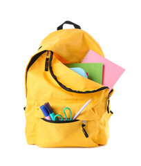 Sticker - Backpack with different school stationery isolated on white