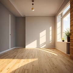 Poster - room interior empty space background mock up, sunlight and shadows room walls, cozy summer warm room