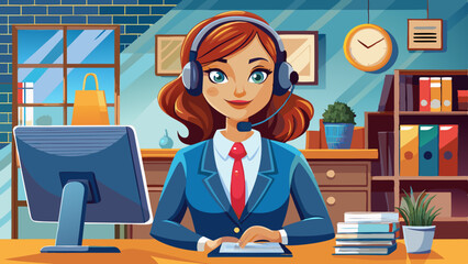 Wall Mural - Beautiful female secretary talking through headset in office