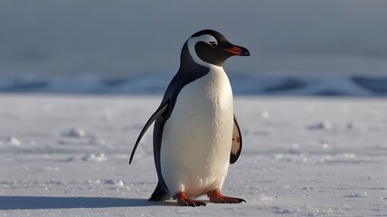 Wall Mural - a solitude magnificent king penguin standing proudly on a snowy landscape.it is the ice-bird.
