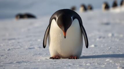 Wall Mural - a solitude magnificent king penguin standing proudly on a snowy landscape.it is the ice-bird.