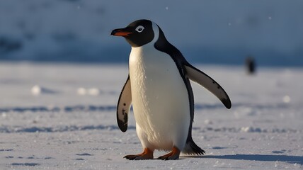 Wall Mural - a solitude magnificent king penguin standing proudly on a snowy landscape.it is the ice-bird.
