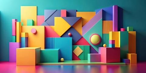 Fototapete - Abstract geometric composition with vibrant colors and clean lines , abstract, composition, geometric, vibrant, colors
