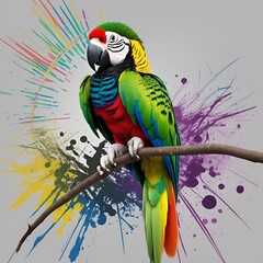 Wall Mural - parrot on a branch color splash background