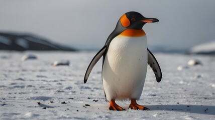 Wall Mural - a solitude magnificent king penguin standing proudly on a snowy landscape.it is the ice-bird.