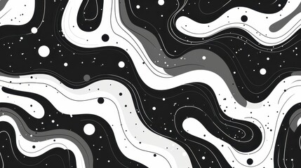 Poster - Abstract black and white seamless pattern featuring wavy lines and dots in a modern design
