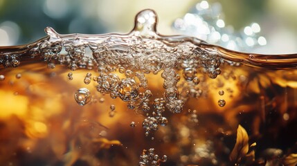 Wall Mural - Close-up of Air Bubbles Rising Through Dark Liquid