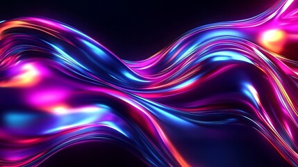 Poster - Abstract fluid iridescent holographic neon curved wave in motion colorful background 3d render