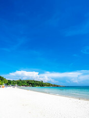 Wall Mural - Seascape view with white sand, quiet beach, clear sea water, blue sky in summer of Koh Samet (Samet Isalnd) in Thailand