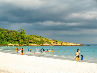 Wall Mural - Seascape view with white sand, quiet beach, clear sea water, blue sky in summer of Koh Samet (Samet Isalnd) in Thailand