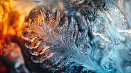 Wall Mural - Abstract Ice Formation with Orange and Blue Hues