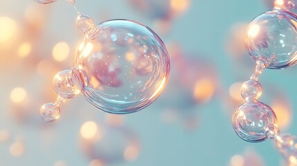 Molecule inside Transparent liquid bubble on soft background