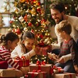 © Roberto - This heartwarming scene captures a delighted family celebrating Christmas together around a sparkling tree, unwrapping gifts and sharing smiles against a backdrop of festive decorations and soft light