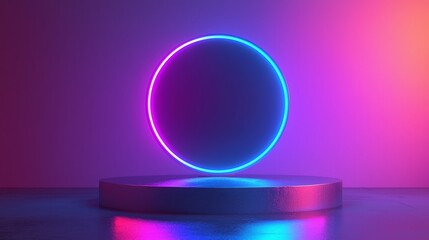 Wall Mural - Futuristic Neon Gradient Glowing Circle on Modern Podium Display