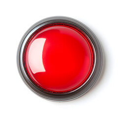 Top view red light round button isolated on white background