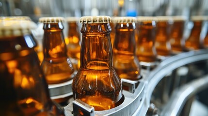 Wall Mural - Bottles on a Conveyor Belt in a Brewery