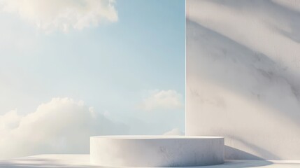 Canvas Print - Minimalist Geometric Podium Platform Reaching into the Cloudy Sky