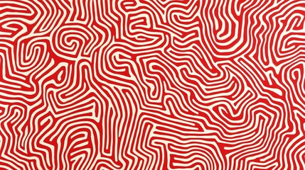 A red and white pattern of small maze-like shapes, resembling the texture of fabric or material with fine lines and curves