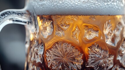 Wall Mural - Close-up of a Crystallized Beer Mug with Frothy Head