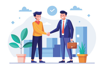 two business partners handshaking vector illustration