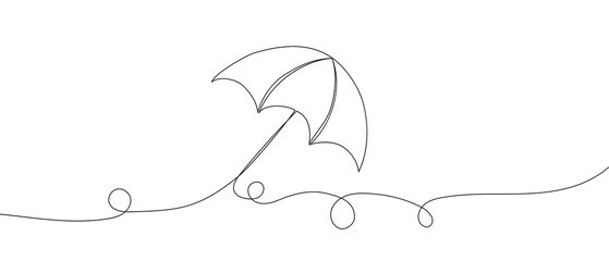 Umbrella line drawing vector. Hand-drawn line icon. Isolated icon. Design linear artwork elements. Flat design. one-line object.